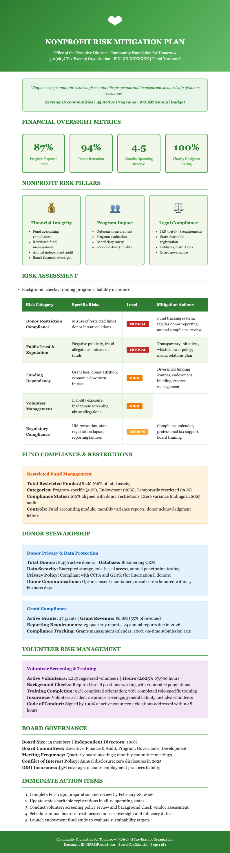 Nonprofit risk mitigation plan